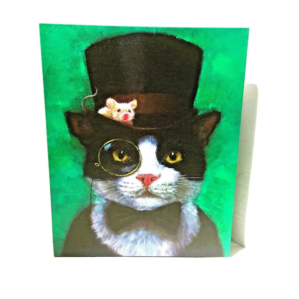 Top Hat Tuxedo Cat with Mouse  by Lucia Heffernan 16x20 Giclee Canvass NWT